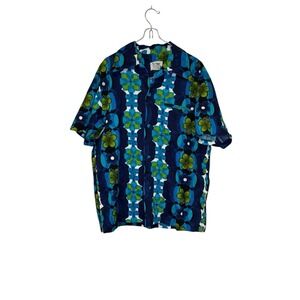 Pacific Isle Men Shirt Vintage Colorful Hawaiian Aloha Short Sleeve Floral Large